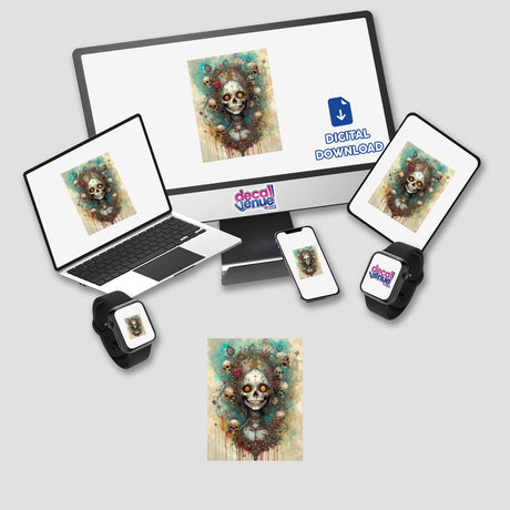 Beautiful Bones stickers or digital artwork featuring a skull displayed on a computer monitor and laptop screen.