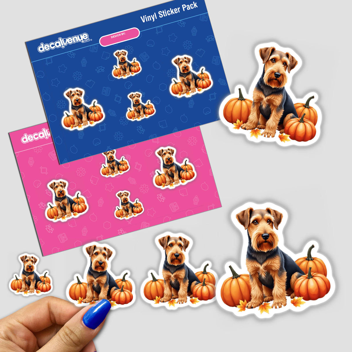 Airedale Terrier Clipart | Fall Aesthetic Dog Clipart | Stickers and Download with Commercial Rights featuring adorable dogs sitting among pumpkins.