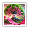 Tree of Life - Pink Ribbon design featuring a pink ribbon wrapped around the trunk of a flourishing tree, available as stickers or digital download for inspirational decor.