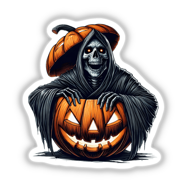 Spooky Grim Reaper Halloween Pumpkin Digital Artwork