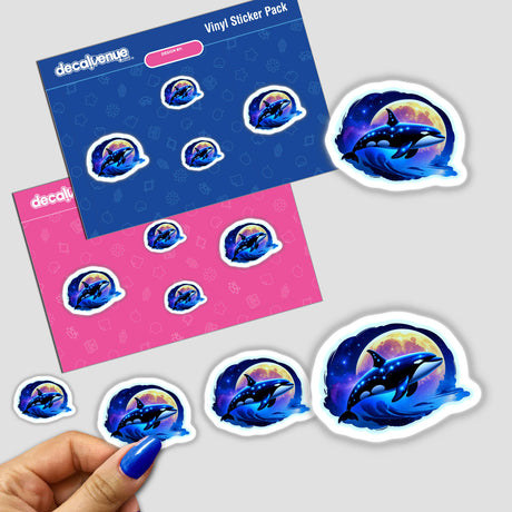 A Cute Magical Orca sticker featuring a whimsical whale swimming in the ocean, part of Decal Venue's unique sticker and digital art collection.