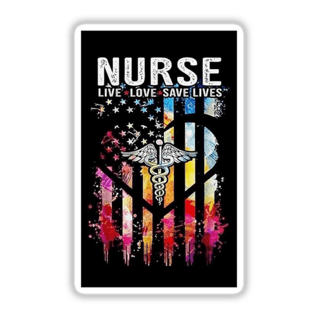 Poster titled Shout Out To Nurses featuring a heart and caduceus symbol, available as stickers or digital artwork.