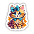 Sticker of a kitten with a bow, perfect for fans of unique stickers and digital art from Decal Venue.