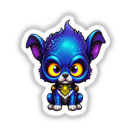 Cute Puppy From Outer Space: Cartoon-style blue dog with big eyes, available as stickers or digital artwork, perfect for adding whimsical charm to your collection from Decal Venue.