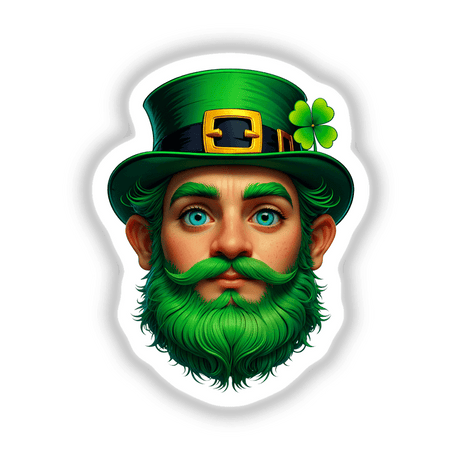 St. Patrick's Day Leprechaun cartoon featuring a green-bearded man with a green hat, available as stickers or digital artwork from Decal Venue.