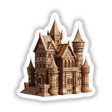 Carved Wood Castle featuring intricate towers and pointed roofs, available as unique stickers or digital artwork from Decal Venue. Perfect for adding a touch of medieval charm to your space.