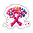 Balloons Pink Ribbon Breast Cancer artwork features a pink ribbon surrounded by colorful balloons, available as stickers or digital art.