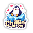 Valentine Penguin: A charming cartoon penguin standing on an iceberg, designed as a sticker or digital artwork, perfect for adding a playful touch to your collection from Decal Venue.