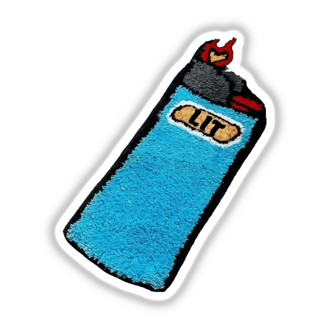 Lit sticker featuring a blue lighter with red flames, available as stickers or digital art from Decal Venue's unique collection.