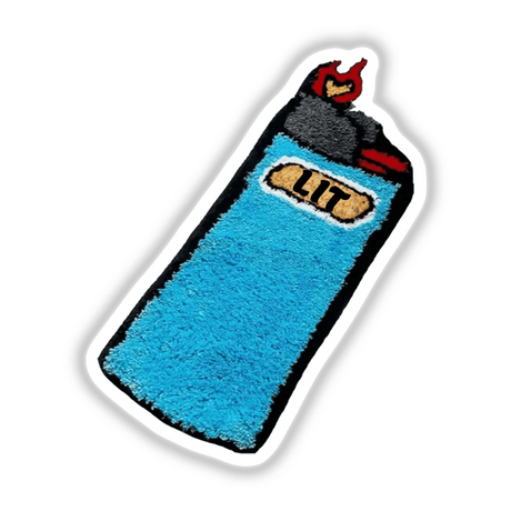 Lit sticker featuring a blue lighter with red flames, available as stickers or digital art from Decal Venue's unique collection.