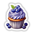 Delicious blueberry cupcake with creamy frosting and fresh blueberry topping, displayed on a white background.