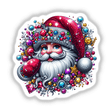 Colorful Christmas Jeweled Santa Claus Face depicted in a cartoon style, available as stickers or digital artwork, featuring detailed gem accents, reflecting Decal Venue's unique artistic flair.