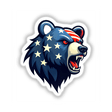 A Cool American Flag Bear cartoon illustration featuring stars and stripes, available as stickers or digital artwork from Decal Venue.