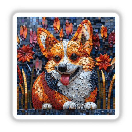 Corgi Mosaic Jewels: Intricate mosaic artwork featuring a dog, available as stickers or digital artwork.