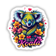 Koala Love: A vibrant illustration of a koala adorned with flowers and hearts, offered as stickers or digital artwork. Perfect for adding a touch of whimsy from Decal Venue.