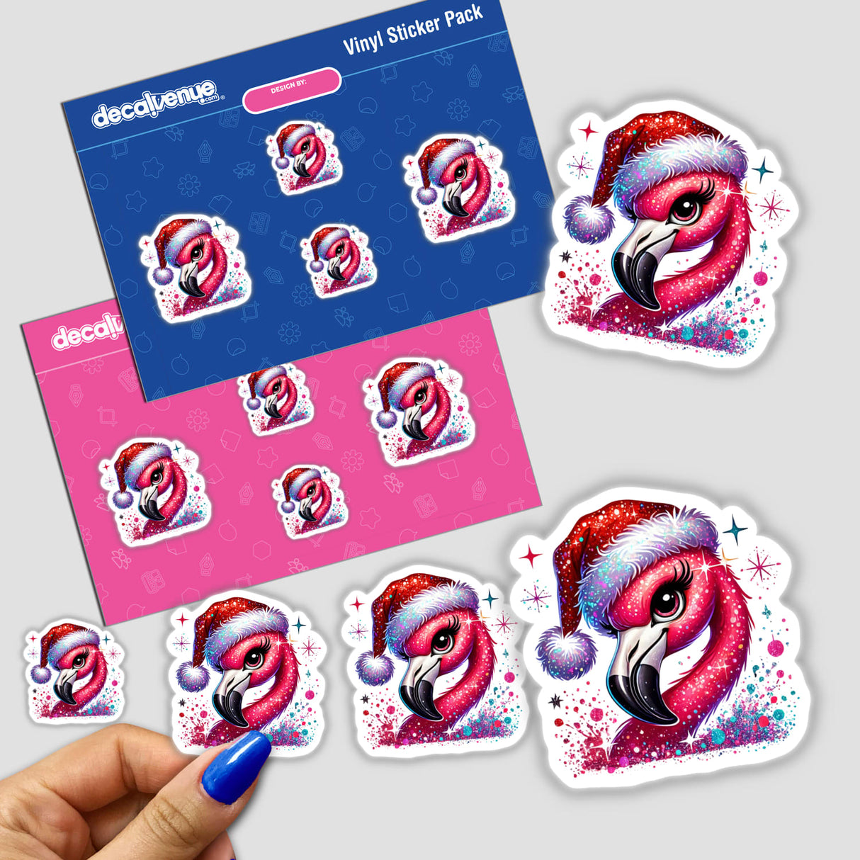 Pink Santa Christmas Flamingo sticker depicts a flamingo wearing a Santa hat. Available as a sticker or digital artwork, reflecting Decal Venue's unique style in stickers and digital art.