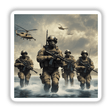 Hero Series 5: Soldiers in water with guns and helicopters overhead, available as stickers or digital artwork from Decal Venue.