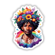 Boho Flower Crown Chakra Sticker - Spiritual Metaphysical Kawaii Design: A man adorned with a vibrant flower crown, blending spirituality and art, available as stickers or digital artwork.