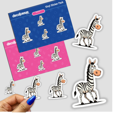 Funny Cartoon Zebra with Big Eyes stickers featuring multiple sad-expressed cartoon zebras in various poses, ideal for unique decoration or digital artwork.