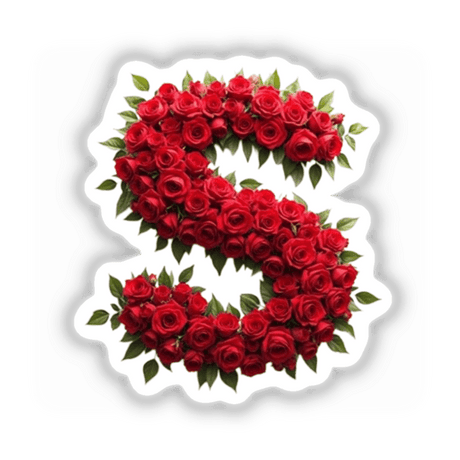 Elegant Floral Letter S Clipart - Downloadable Sticker with Commercial Rights; features a letter S intricately designed with red roses, ideal for Valentine's Day-themed projects.