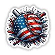 American Flag Baseball Splatter III: A baseball featuring an American flag design with white stars on a blue background, available as stickers or digital artwork from Decal Venue.