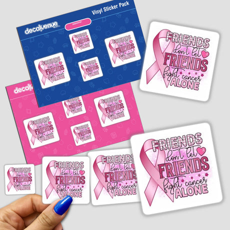 Gold Breast Cancer Series 13 stickers featuring pink ribbons on a white surface, including close-up details of ribbon designs and text elements.