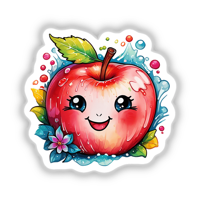 Cute Smiling Apple cartoon sticker or digital artwork, featuring a cheerful apple with a face. Available from Decal Venue, known for unique stickers and digital art.