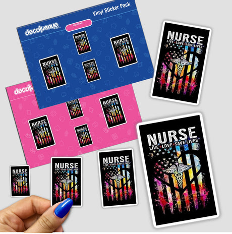 Stickers featuring various nurse-themed designs, including caduceus symbols and logos, perfect for showing appreciation to healthcare workers. Available as Shout Out To Nurses at Decal Venue.