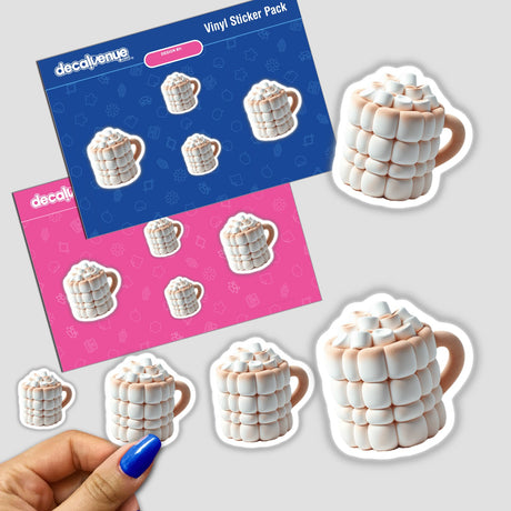 Sticker pack featuring Marshmallow Coffee Cup designs, showcasing whimsical illustrations of mugs filled with marshmallows, available as stickers or digital artwork from Decal Venue.