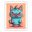 Vibrant digital artwork depicting an adorable yet angry-looking blue cat with exaggerated features, sitting against a peach-colored background.