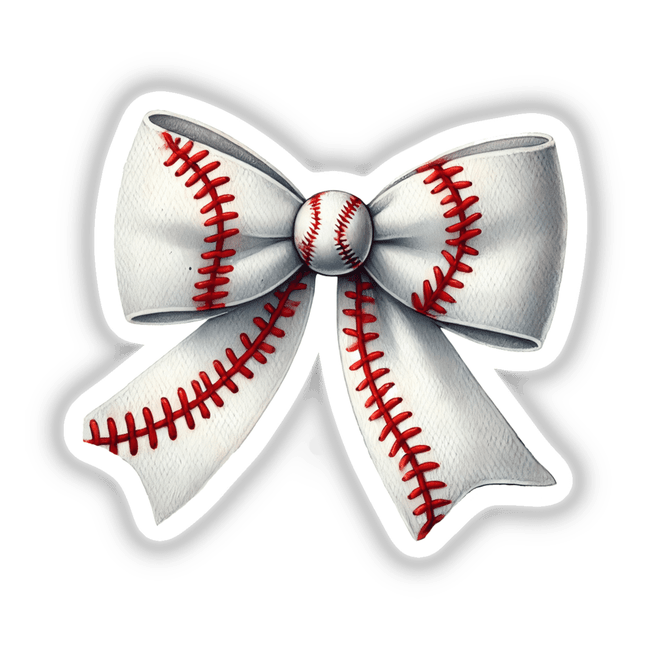 Coquette Baseball Bow featuring red stitching, available as stickers or digital artwork, showcasing a close-up of the bow's detailed design. Ideal for fans of unique vinyl stickers and digital art.