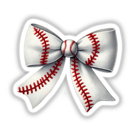 Coquette Baseball Bow featuring red stitching, available as stickers or digital artwork, showcasing a close-up of the bow's detailed design. Ideal for fans of unique vinyl stickers and digital art.