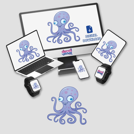 Silly Octopus stickers featuring a cartoon octopus on screens, perfect for laptops, monitors, and devices. A fun and quirky design from Decal Venue's unique sticker collection.