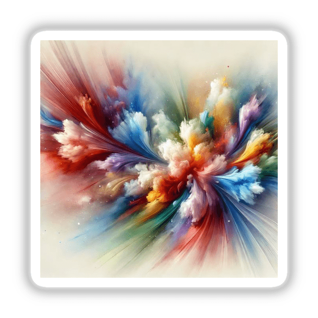 Abstract Aura - Vibrant Color Bursts in Watercolor depicting a dynamic, colorful explosion of paint, available as stickers or digital artwork.