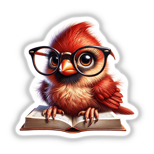 Baby Cardinal With Reading Glasses Open Book