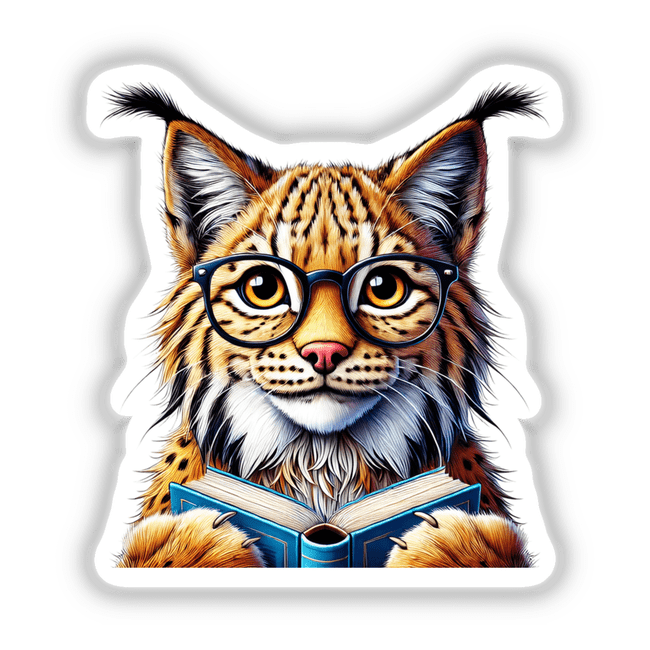 Lynx With Reading Glasses Open Book