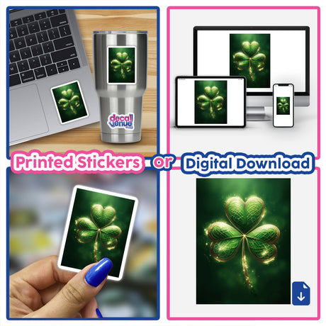 Glowing Celtic Shamrock – Green Clover with Golden Knotwork