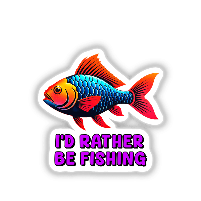 I'd Rather Be Fishing sticker featuring a stylized graphic of a fish, available from Decal Venue. Ideal for those who love unique vinyl stickers or digital art.