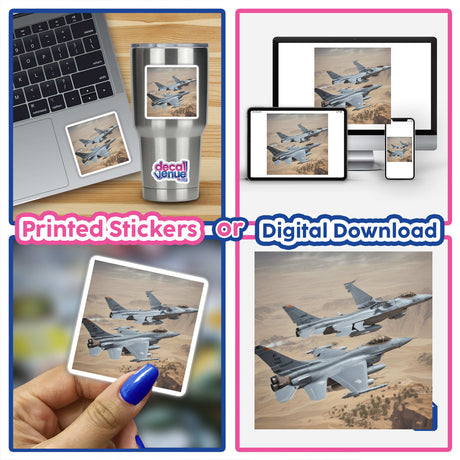 Collage of airplanes and laptops for Hero Series 6, available as stickers or digital artwork.