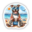 Hawaiian Shirt Pitbull Dog w/ Beach Background