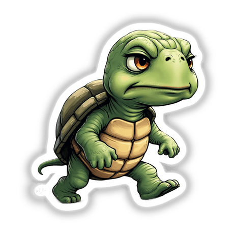 Adorably Grumpy Turtle with Determined Expression cartoon illustration, available as stickers or digital artwork from Decal Venue.