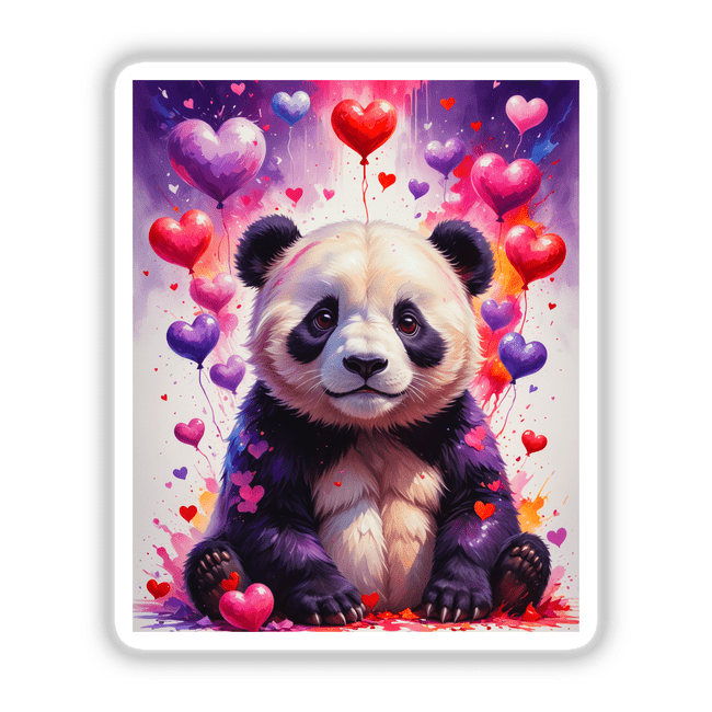 A Cute Panda Bear With Love Hearts surrounded by heart-shaped balloons, perfect as stickers or digital artwork, capturing a whimsical and affectionate design from Decal Venue.