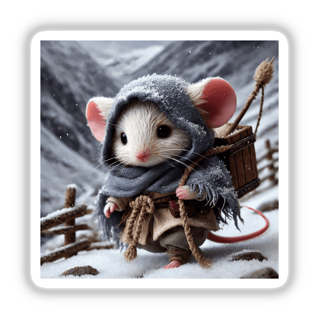 Winter Mouse sticker or digital artwork featuring a cute mouse adorned with a scarf and hat, embodying a whimsical charm. Perfect for adding a touch of cozy, seasonal style.