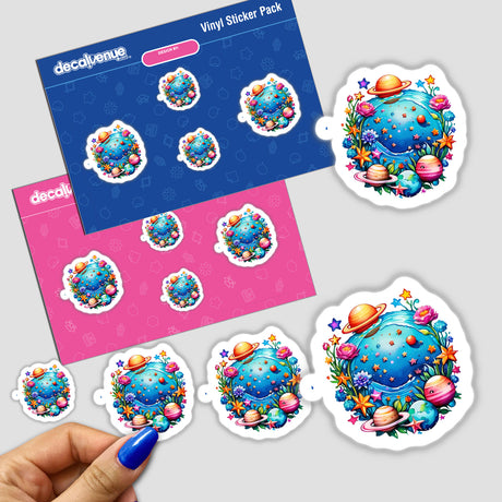 Swimming Pool of Stars and Planets: Cosmic Delight - Cartoon stickers featuring planets and stars, available as physical decals or digital artwork.