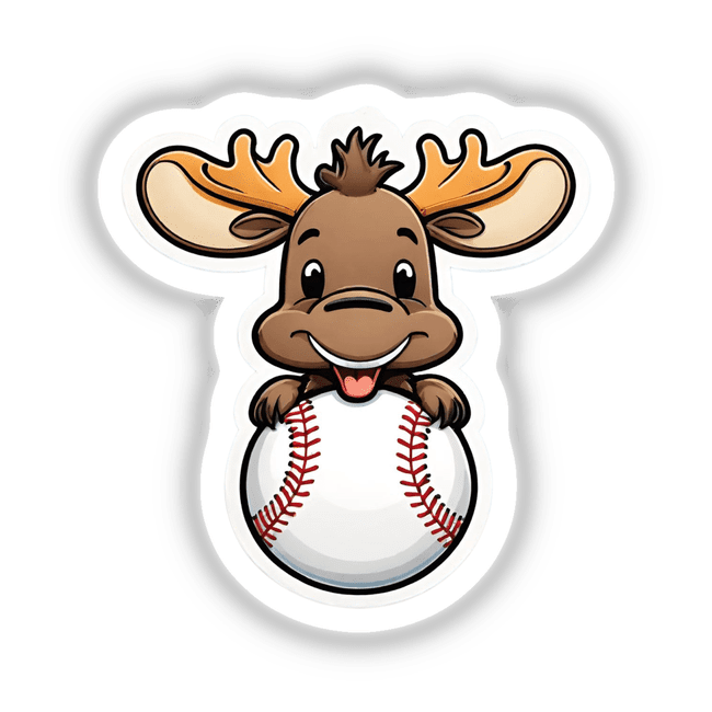Cute cartoon moose holding a baseball in the Decal Venue digital artwork sticker
