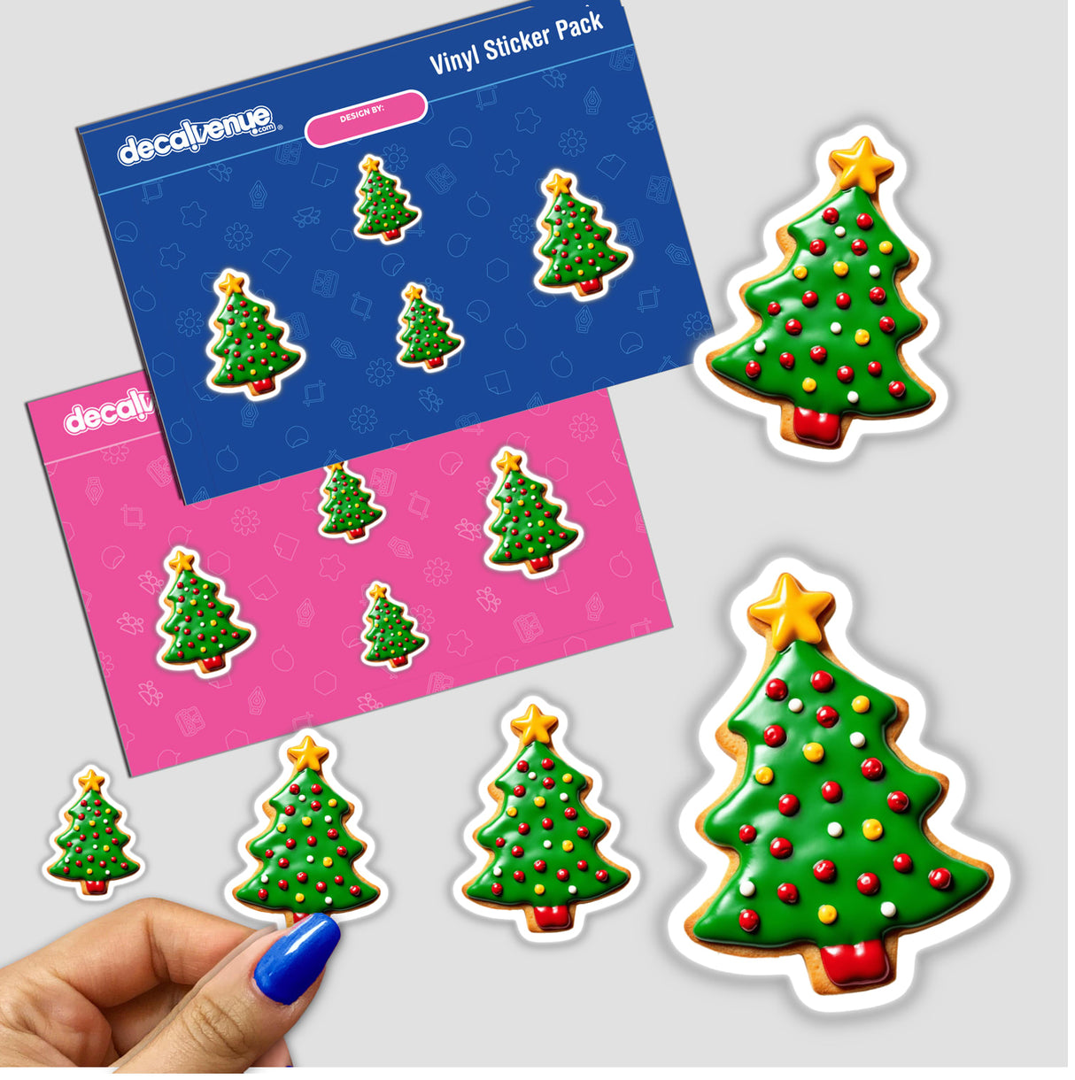 Festive Christmas Tree Decorated Cookie Design sticker pack featuring detailed holiday tree cookies.