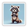 Adorable Raccoon Holding a Shiny Metal Can cartoon design, available as unique stickers or digital artwork, ideal for fans of quirky animal-themed decor from Decal Venue.