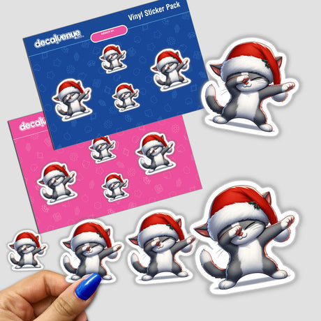 Dabbing Christmas Santa Cat in Hat stickers featuring cartoon cats in Santa hats.