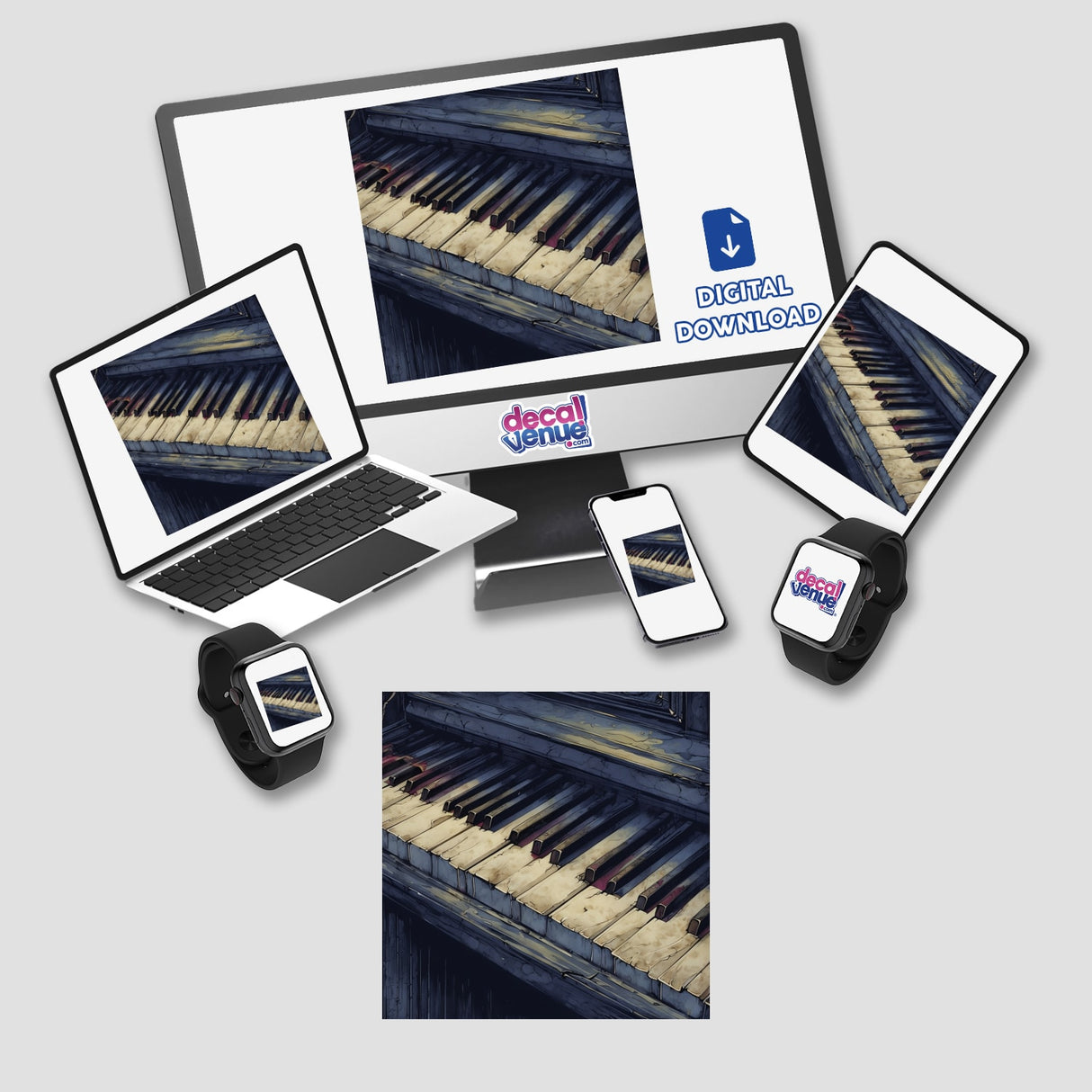 Gothic Piano Keys | Dark Academia Music Sticker featuring a detailed piano keyboard design, perfect for music enthusiasts. Available as a unique sticker or digital artwork from Decal Venue.