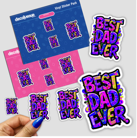 Sticker pack featuring Best Dad Ever with colorful text designs, emphasizing unique sticker art.